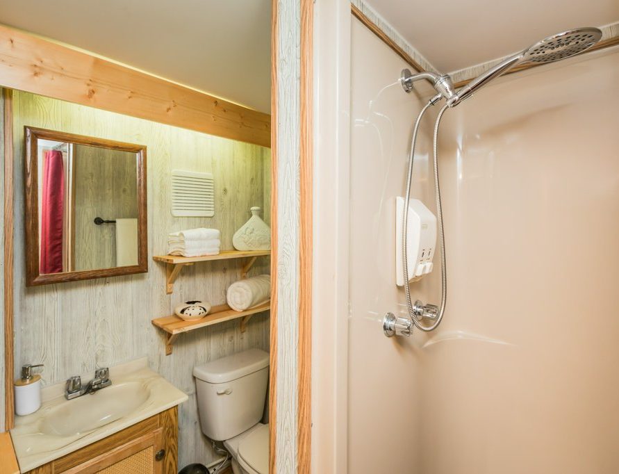 The Mustang Cabin rental in Pigeon Lake, central Alberta. Bear Creek Cabins.